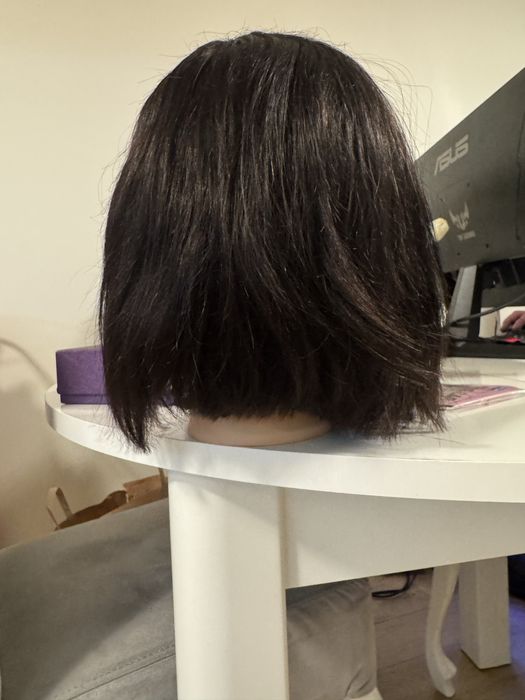 Peruka z naturalnych wlosow lace front ciemny braz ciecie na boba