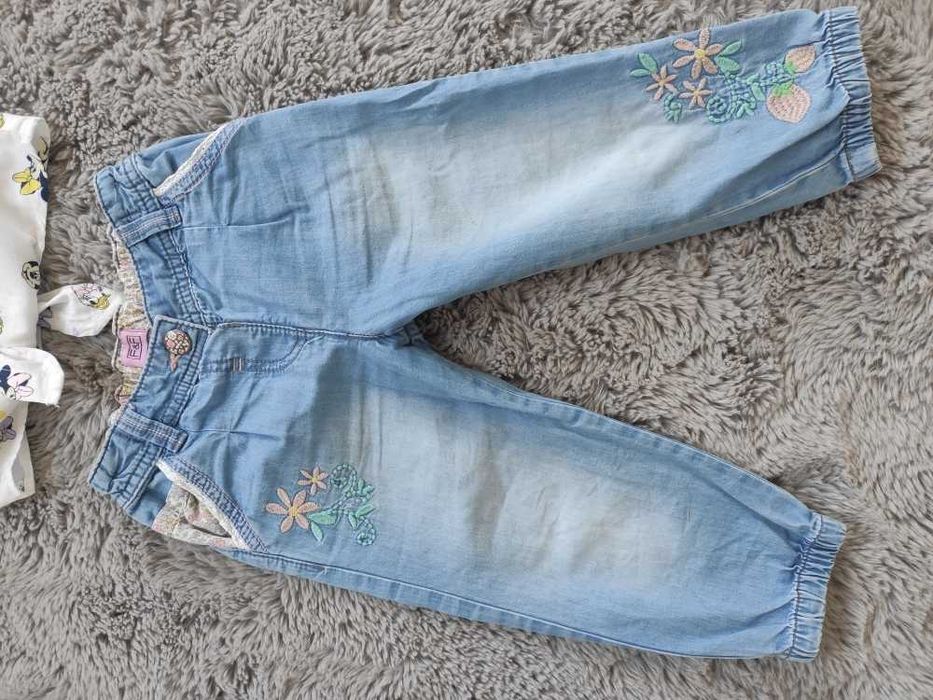 Koszula wiązana w pasie Minnie Daisy + jeansy 3/4 r. 98
