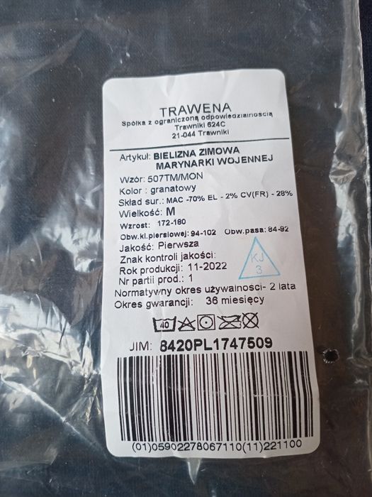 Bielizna zimowa Marynarki Wojennej  rozmiar M