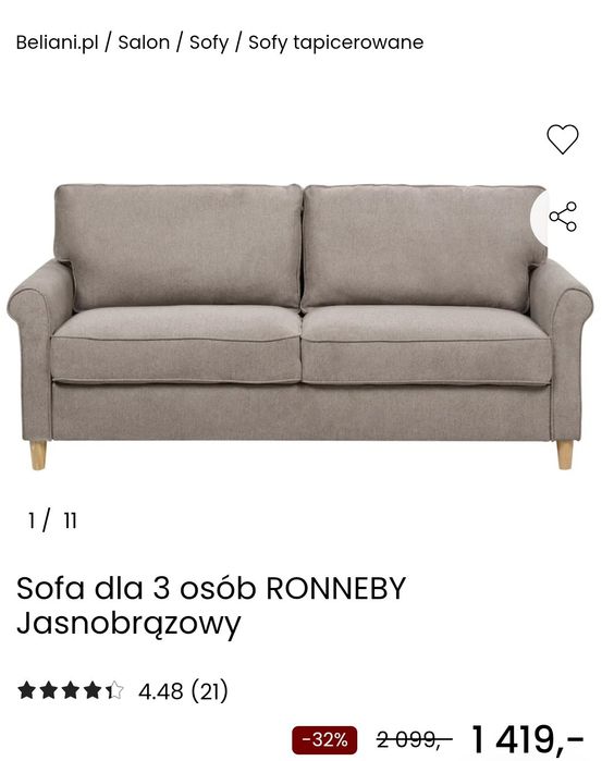 Piękna nowa sofa Belliani