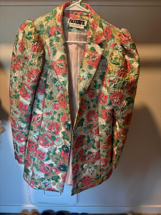 vestido estilo blazer da Rotate Birger Christensen apresenta um tecido jacquard floral metálico com mangas bufantes marcantes uk 12