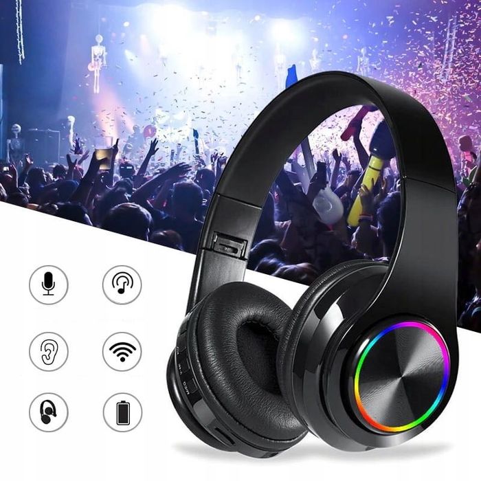 4w1 Słuchawki bezprzewodowe Nauszne LED + Gratis Prezent