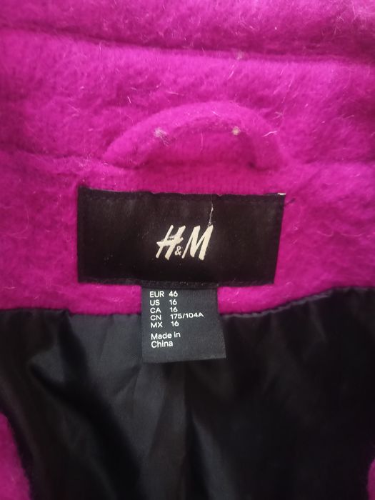 Płaszcz H&M wełniany fuksja/Lila Xl -XXl