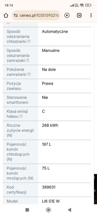 Lodówka Indesit LI6 S1E W z zamrażalnikiem dolnym 158,8 cm Biała