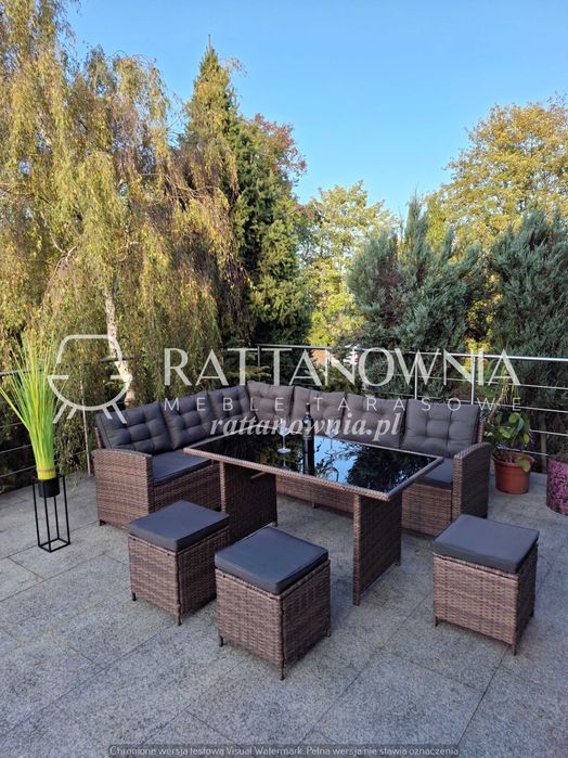 Narożnik Ogrodowy Zestaw Mebli Ogrodowych Narożnik i Pufy na Taras