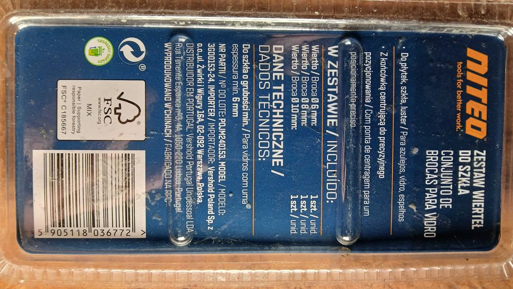 Zestaw wierteł do szkła