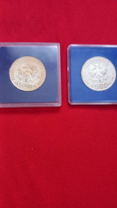 Zestaw monet srebrnych  500 zł  i  5000 zl