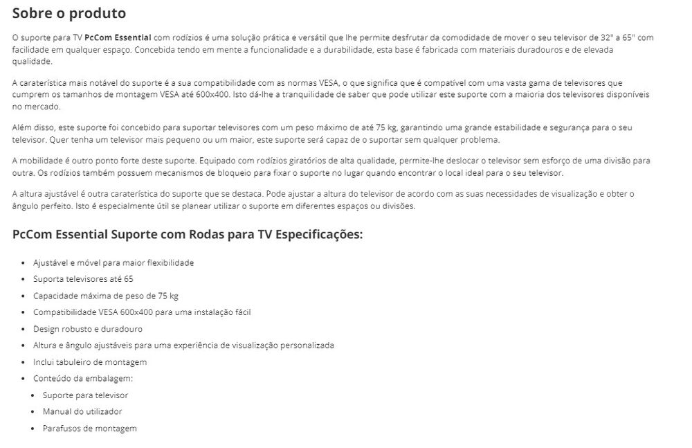 Suporte para TV, PC, e box móvel com rodas