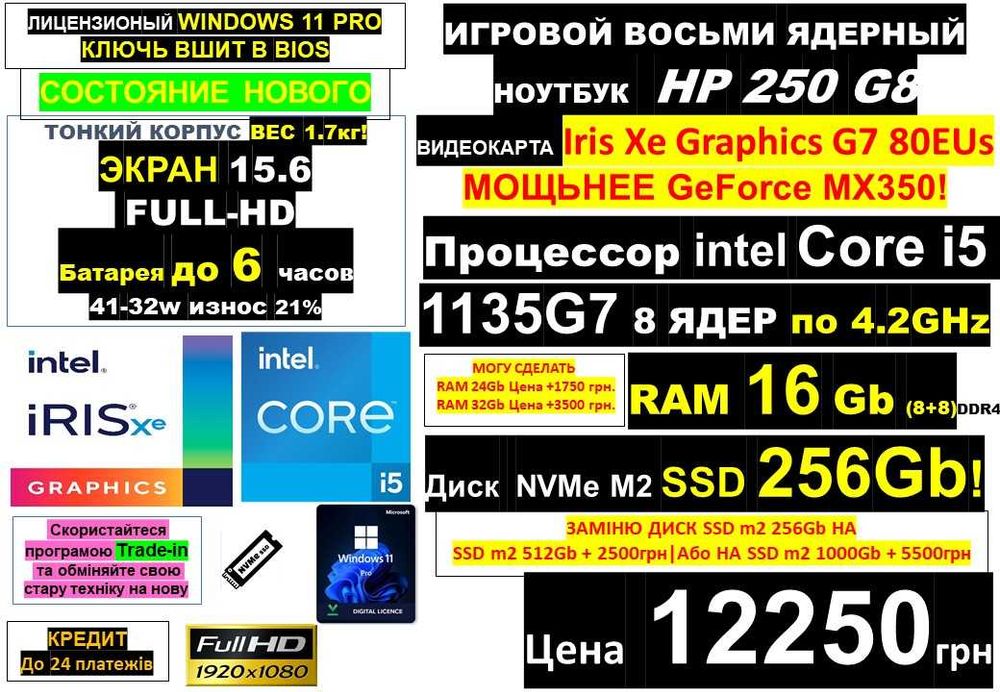є99+ Ноутбуківℹ️Как НОВЫЙ HP‼️i5 11Th 8 ЯДЕР‼️Iris Xe/SSD 256/RAM16-32