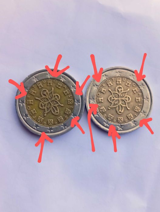 Moedas de 2€, Portugal, 2002, descentralizadas e com erros