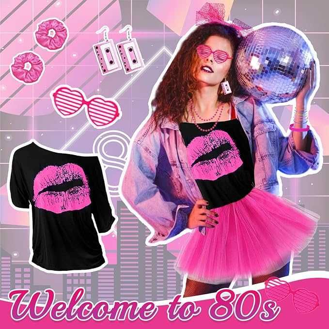 STRÓJ lata 80 przebranie NEON DISCO Q509 9 w 1 Roz. L Q509