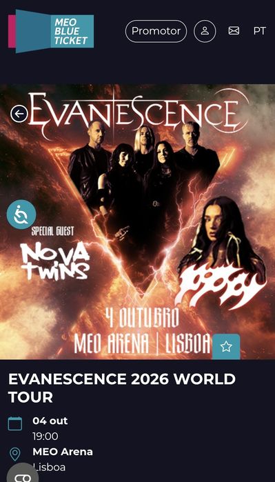 Evanescence,  meo arena 2026