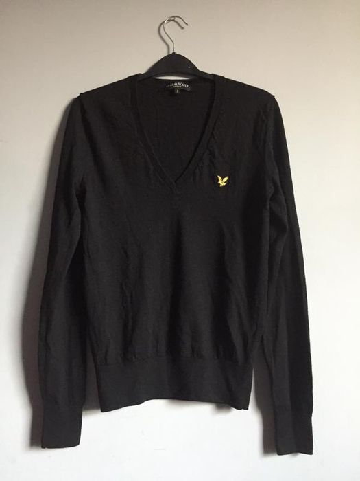 Lyle & scott чёрный свитер .пуловер , вырез мысом , шерсть мериноса