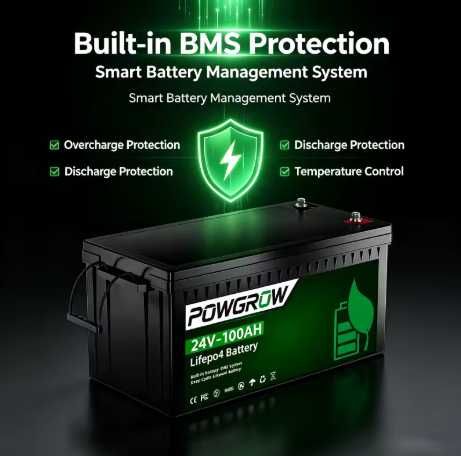 POWGROW 6000 Cycles Deep Cycle LiFePO4 Battery 24V 100AH