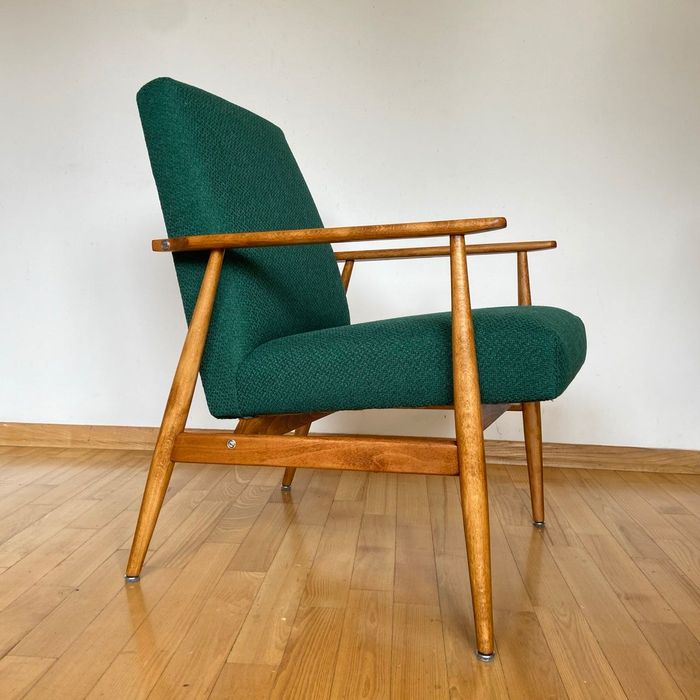Oryginał Fotel lisek PRL klasyczny zieleń butelkowa olcha Henryk Lis 6