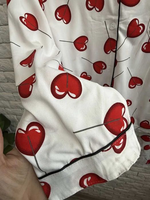 Жіноча піжама біла в сердечко/Женская пижама белая в сердечки