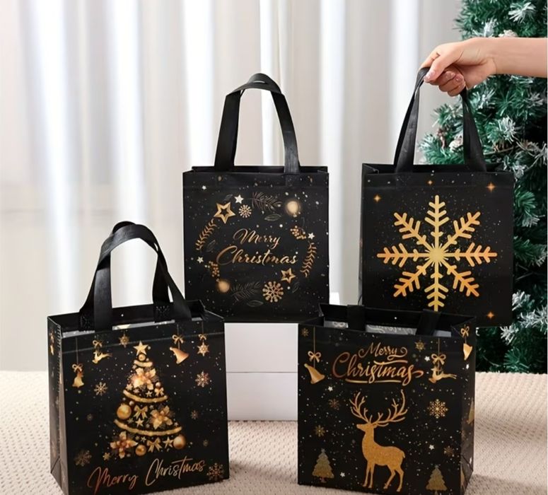 Torebki na prezent  świąteczne czarno złote