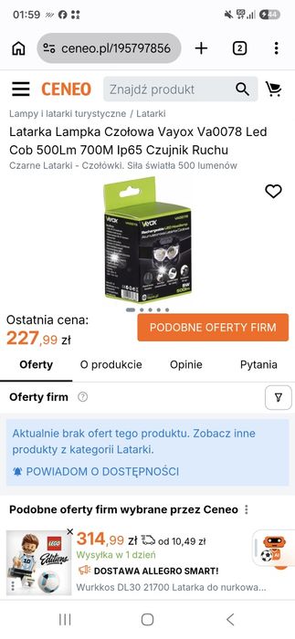 Latarka czołowa Vayox VA0078 500lm Nowa