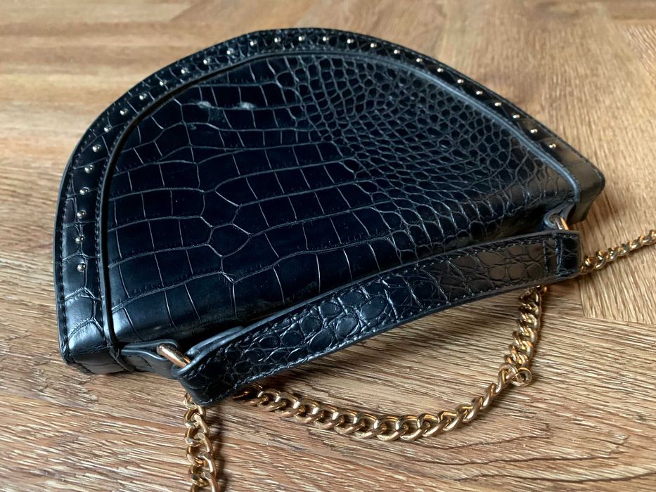New Look torebka czarna na łańcuszku faux croc animal print stan BDB