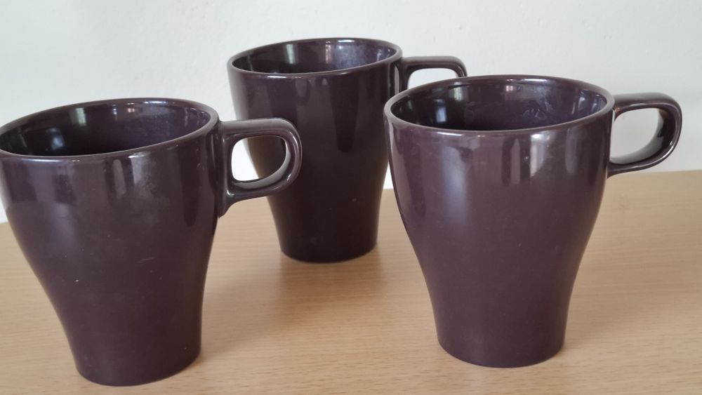 KUBEK Ikea kolor fioletowy purpurowy 3szt. TALERZE Ikea 3szt.