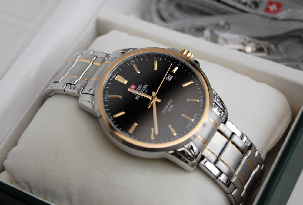 Nowy zegarek męski Swiss Military by Chrono, stal, pozłacany