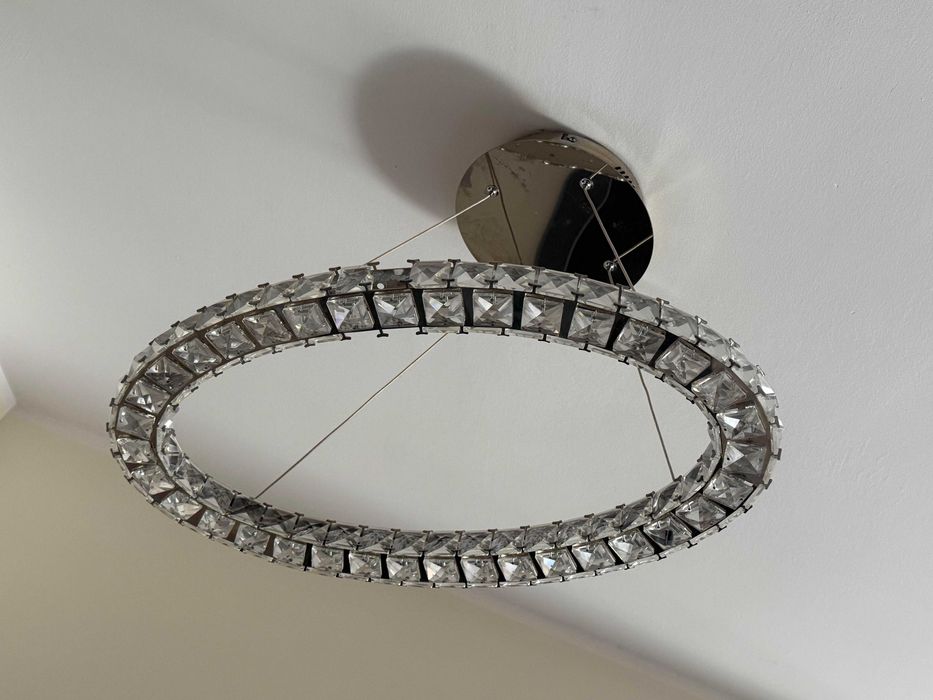 4 Lampy ring wiszące, kryształowe, srebrne