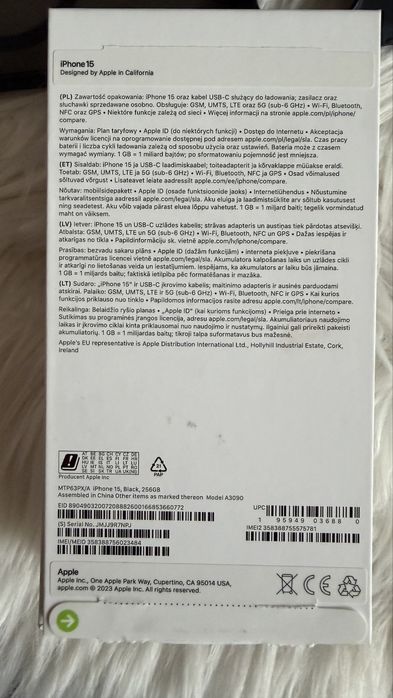 Iphone 15, 256 GB- tytanowy czarny, stan idealny