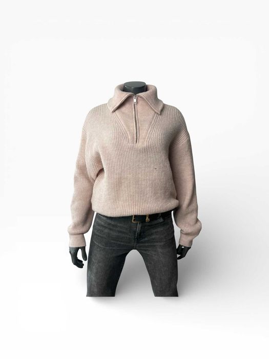MANGO Wool Blend LUX Premium Sweter Półgolf Zip Pudrowy Róż S Nowy