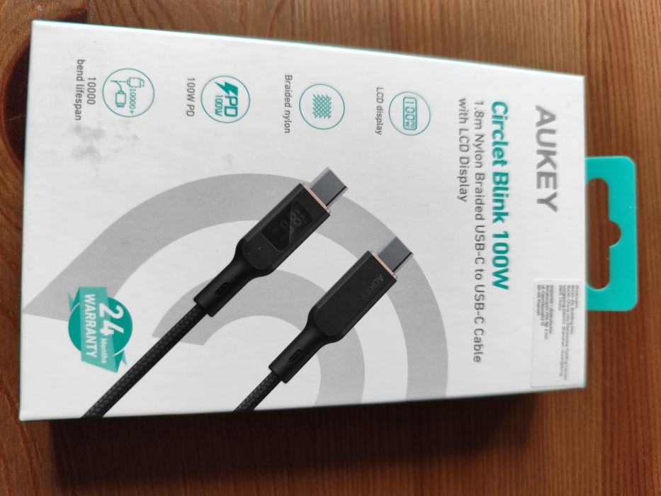 Kabel usb-c 100w aukley 1.8m