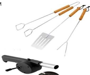 LOPATKA, SZCZYPCE WIDELEC do grilla i DMUCHAWA do rozpalania