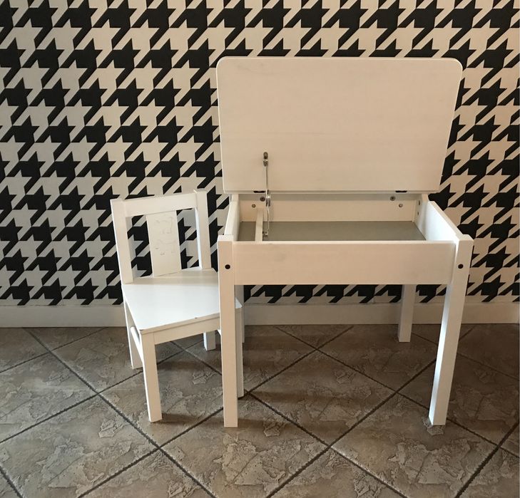 Biurko i krzeselko dla przedszkolaka Ikea bialy zestaw