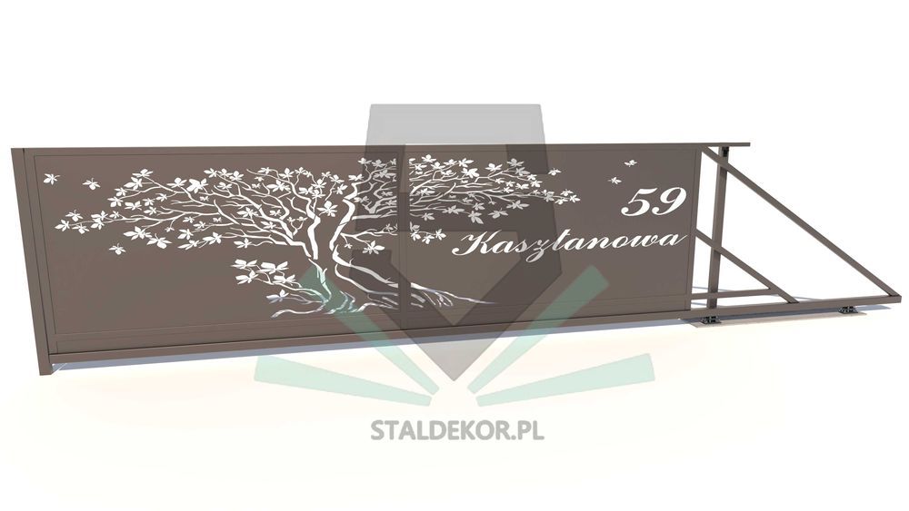 Brama przesuwna 4m, 5m, 6m, wycinana laserowo CNC, panelowa.