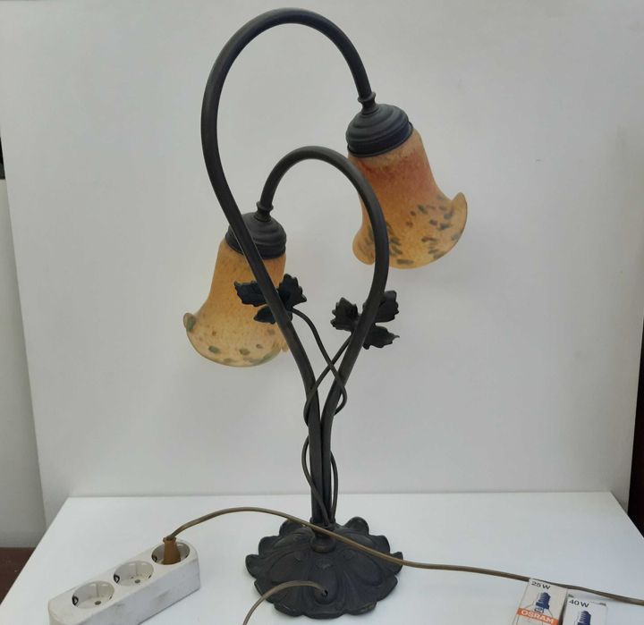 Retro Vintage Antigo Candeeiro de Mesa Arte Nova Duas Luzes Funcional