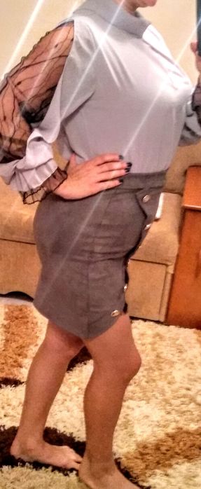 Bluzka szara koronkowe rękawy