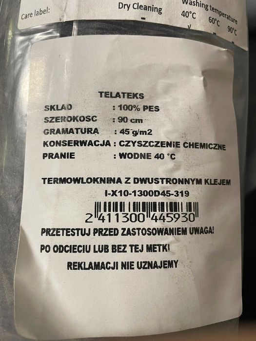 Termowłóknina dwustronny klej, flizelina fizelina do naprasowania 90cm