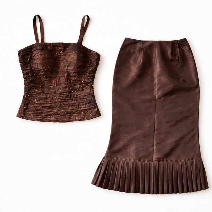 Conjunto Elegante – Saia e Top Castanhos – 42
