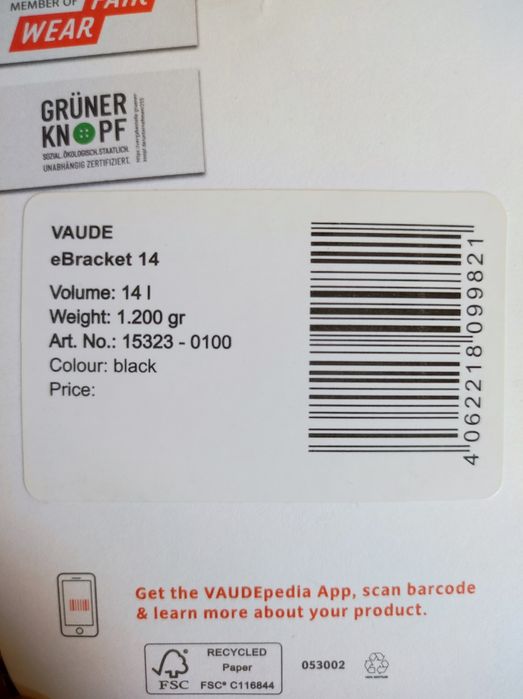 Plecak rowerowy Vaude ebracket 14 ***nowy***