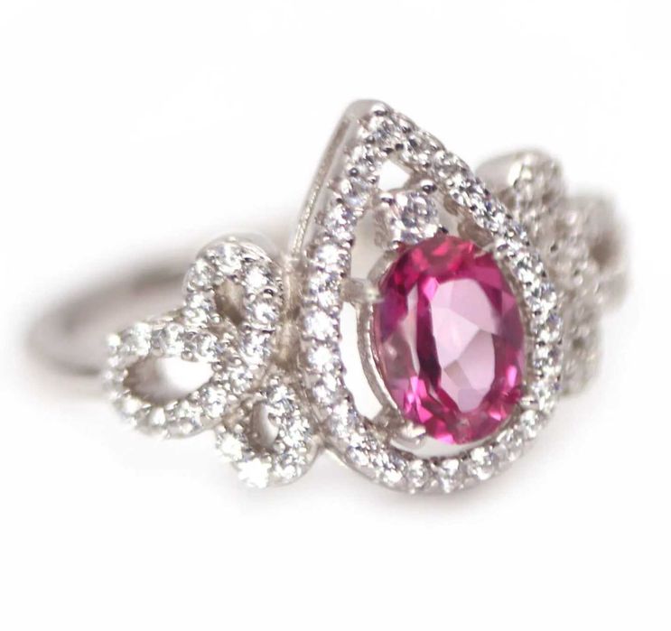 Pierscionek srebrny 925 Mistyczny Topaz i Cyrkonie r15