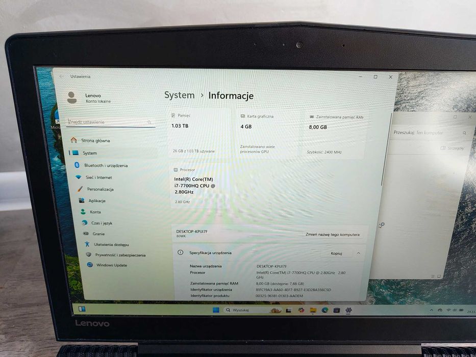 Laptop Lenovo Legion Y520 i7-7700HQ GTX 1050 Ti 4GB SSD HDD IGŁA