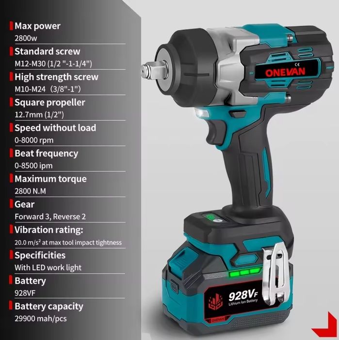Chave de Impacto 2800nm c/ 2 Baterias 9Ah e Mala