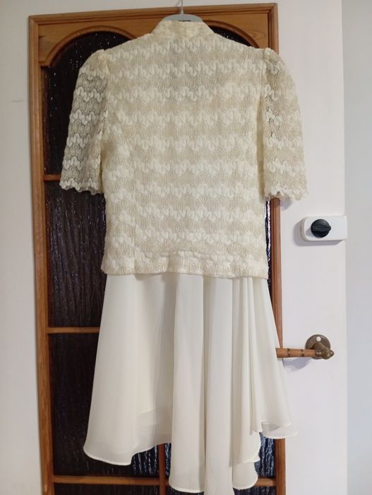 Elegancki komplet ecru żakiet + spódnica ślub, chrzciny,komunia lub wy