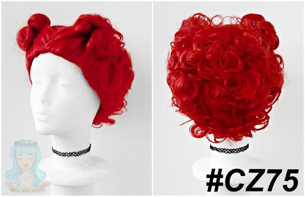 Królowa Kier czerwona lokowana krótka peruka cosplay czerwony wig