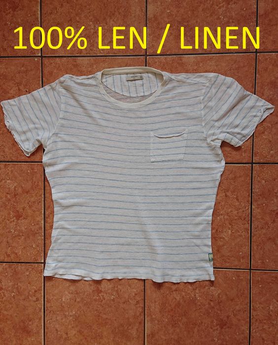 Koszulka lniana 100% len linen Cubus M paski