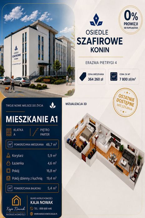 Ostatnie mieszkania | Osiedle Szafirowe | 46,7 m² | 0% prowizji