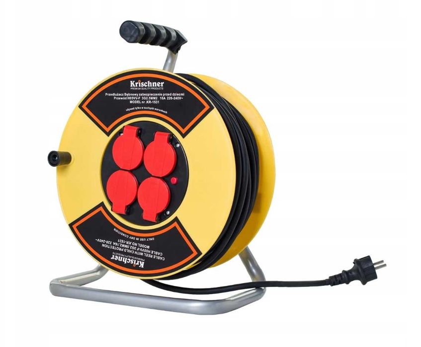 PRZEDŁUŻACZ BĘBNOWY 50M 3x2,5mm 4 gniazda Z KLAPKAMI na bębnie