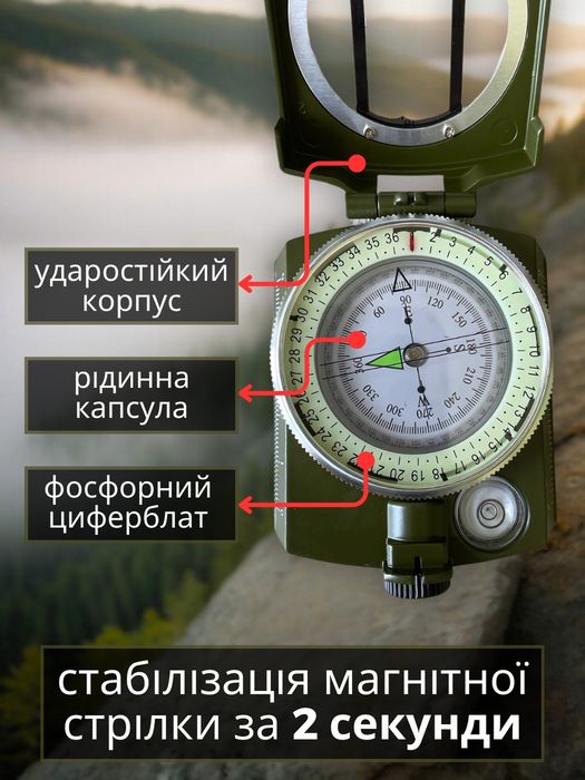 Військовий тактичний якісний компас металевий корпус точний азімут
