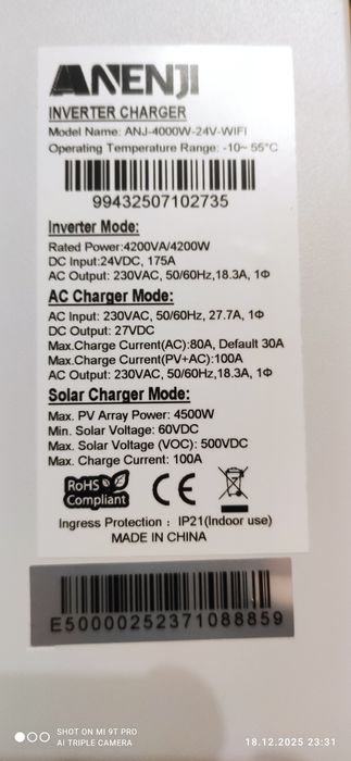 В наличии инвертор  ANENJI ANJ-4000W-24V