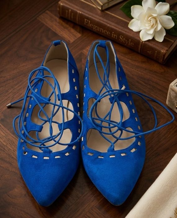 Baleriny niebieskie chabrowe wiązane