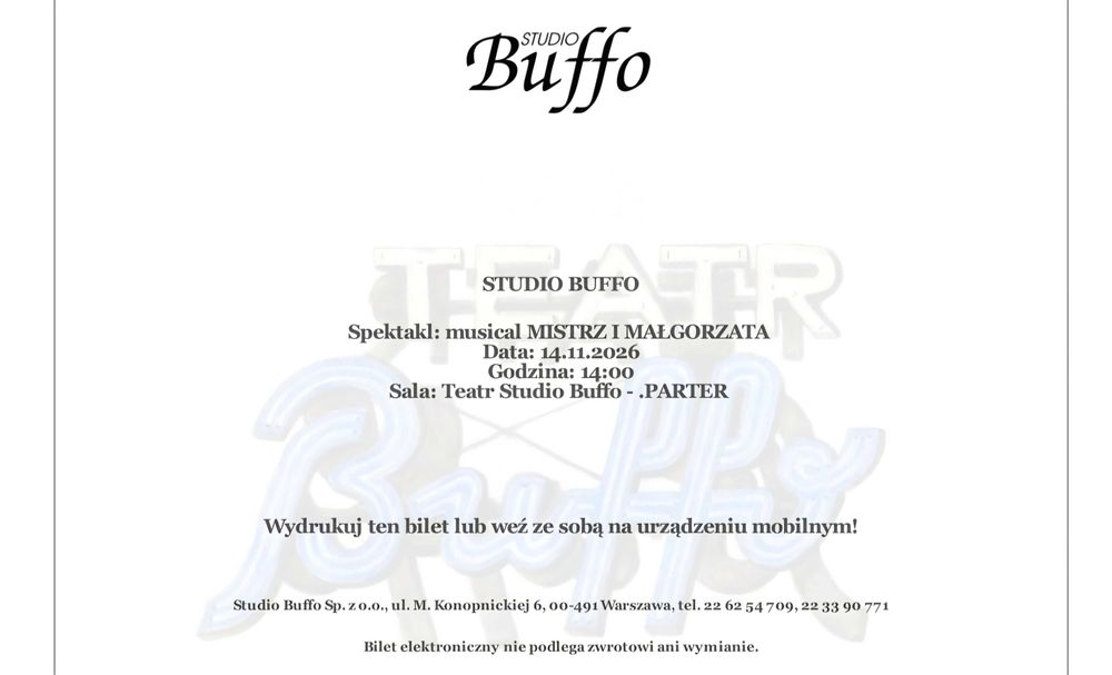 Bilety musical MISTRZ I MAŁGORZATA, Studio Buffo