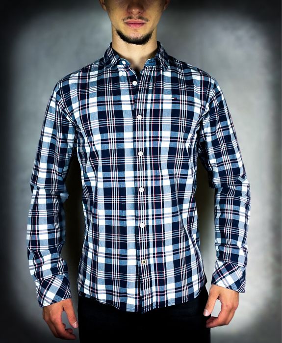 (S) Tommy Hilfiger Nowa Męska Koszula Biała Czerwona Granatowa Bawełna